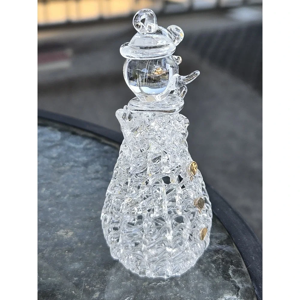 Spun Clear Glass Snowman Christmas Ornament 3.25